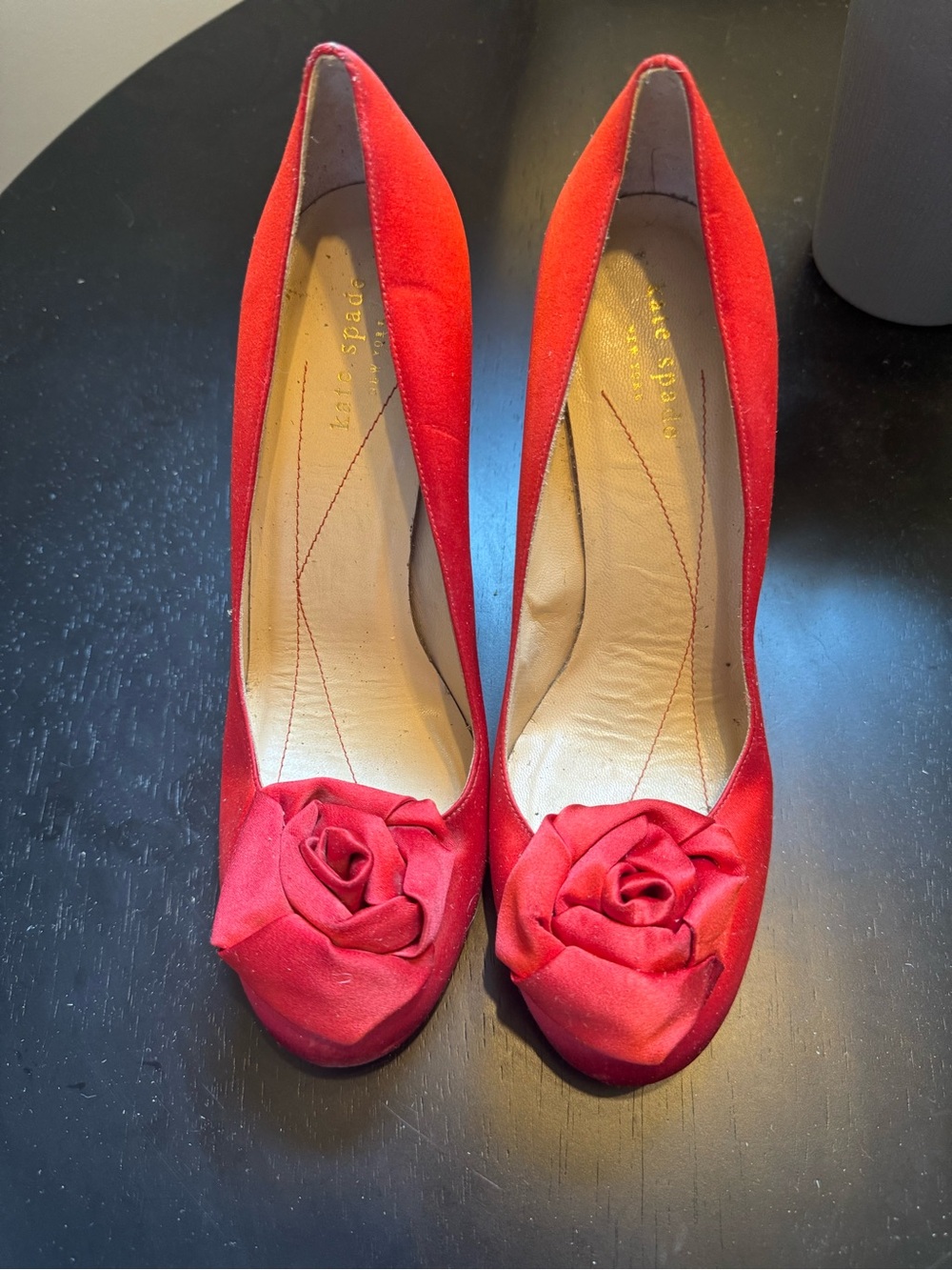 Kate Spade Red Satin Rose Detail Pumps